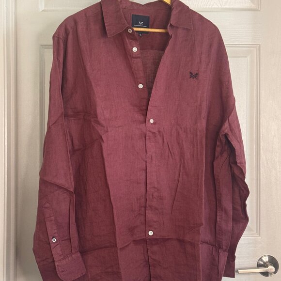 Crew Clothing Long-sleeve Button-down Linen Men's Shirt in Wine Red, XL - Picture 2 of 4